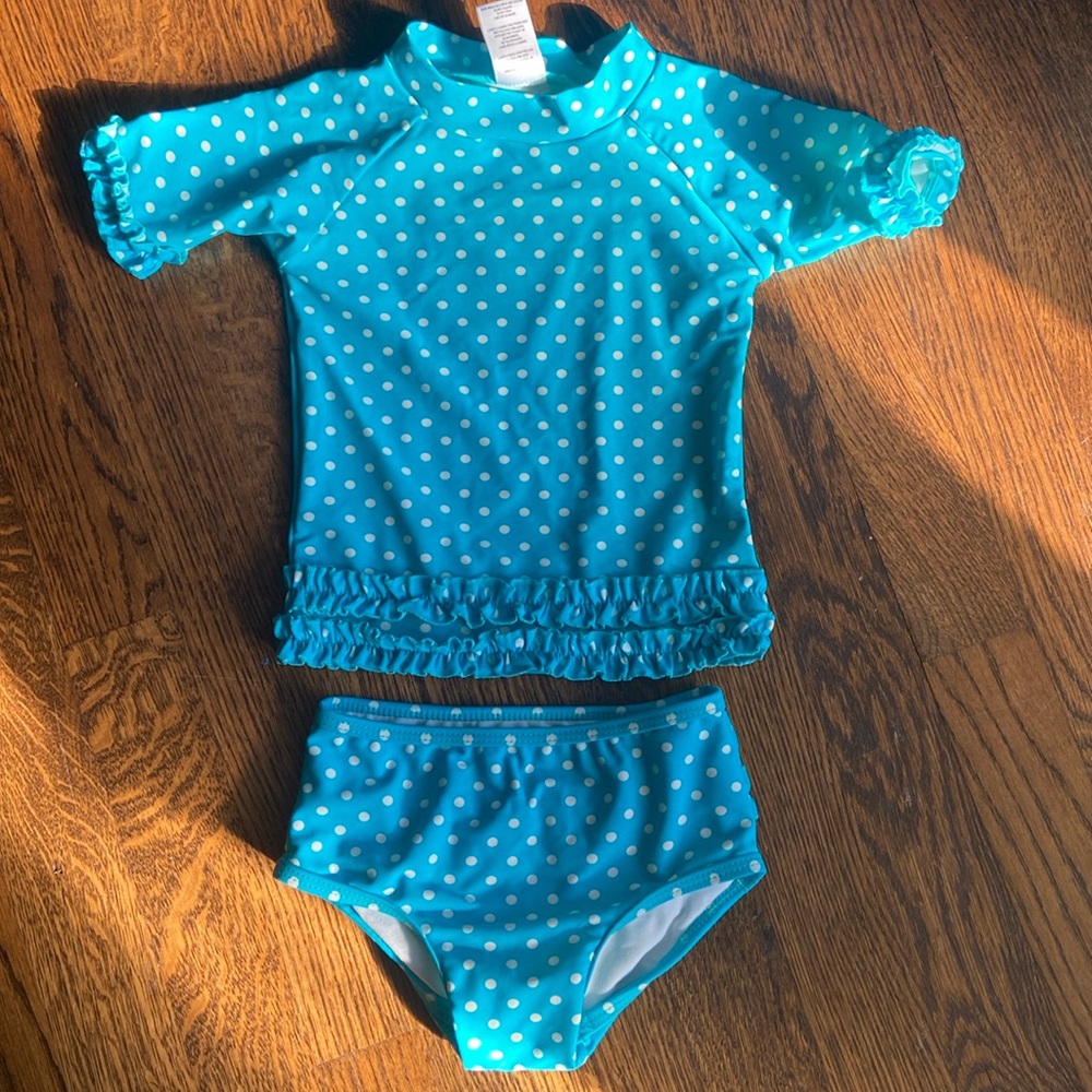Ruffle butts 2 piece Rash guard polka dots - Picture 1 of 12